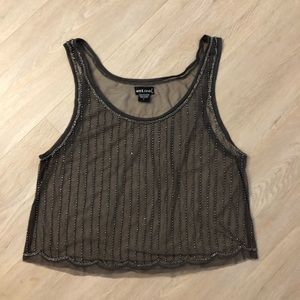 WET SEAL CHROME BEADED GREY MESH CROP TANK TOP